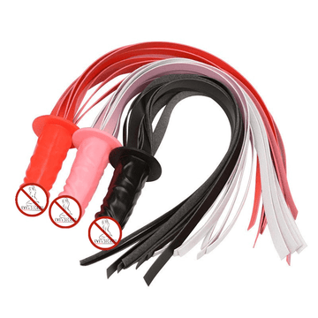 Simulation Silicone Dildo with PU Leather Whip / Vaginal Masturbator / Anal Massage Plug - EVE's SECRETS